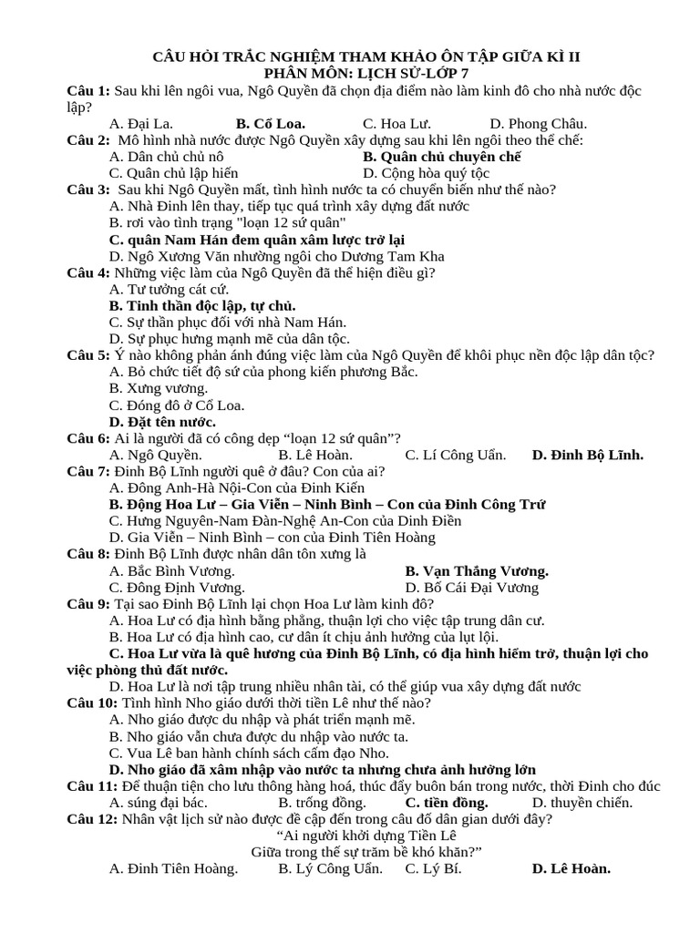 Câu Hỏi TN Giữa Kii Su 7 (24-25) | PDF