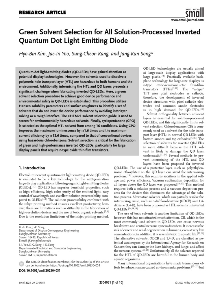 Green Solvent Strategy for QD-LEDs | PDF | Oled | Solvation