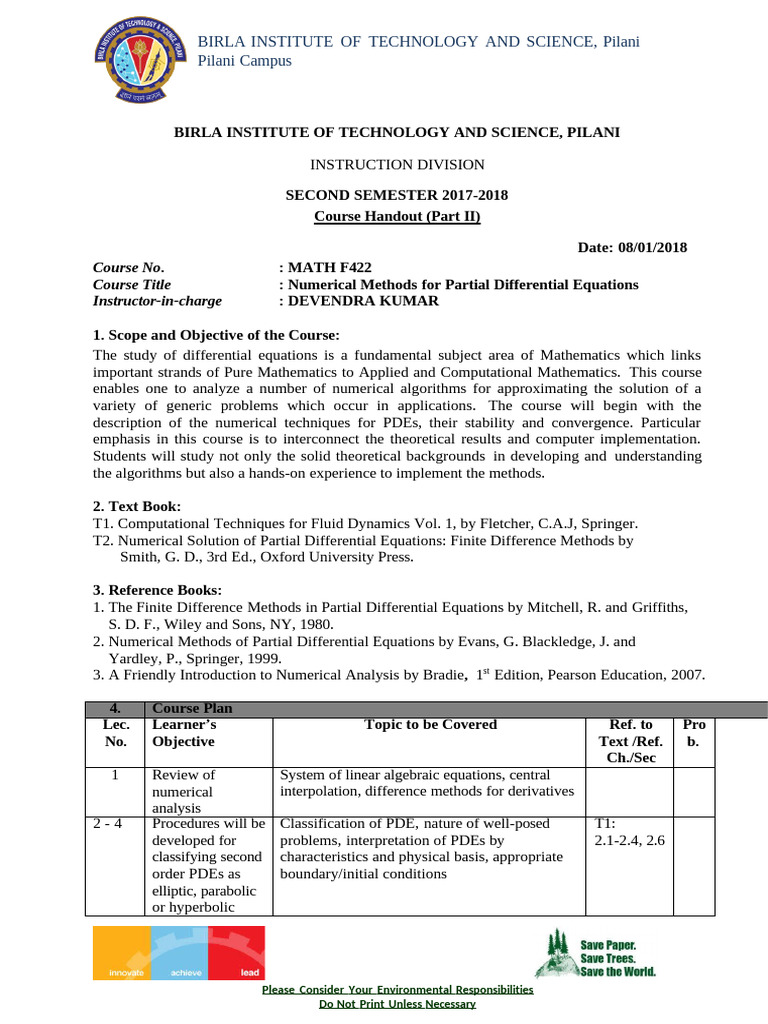 Numerical Methods for PDEs Course Guide | PDF | Partial Differential ...