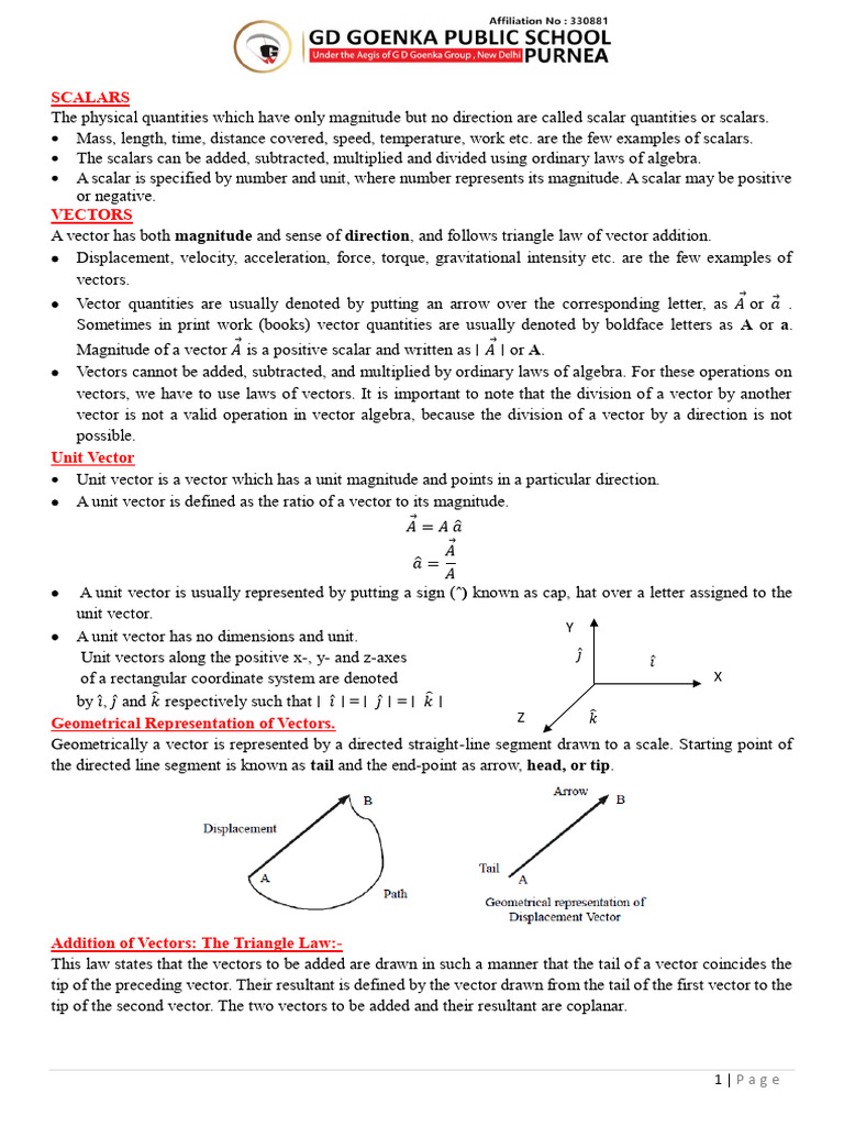 Scalars and Vectors Explained | PDF | Euclidean Vector | Cartesian ...