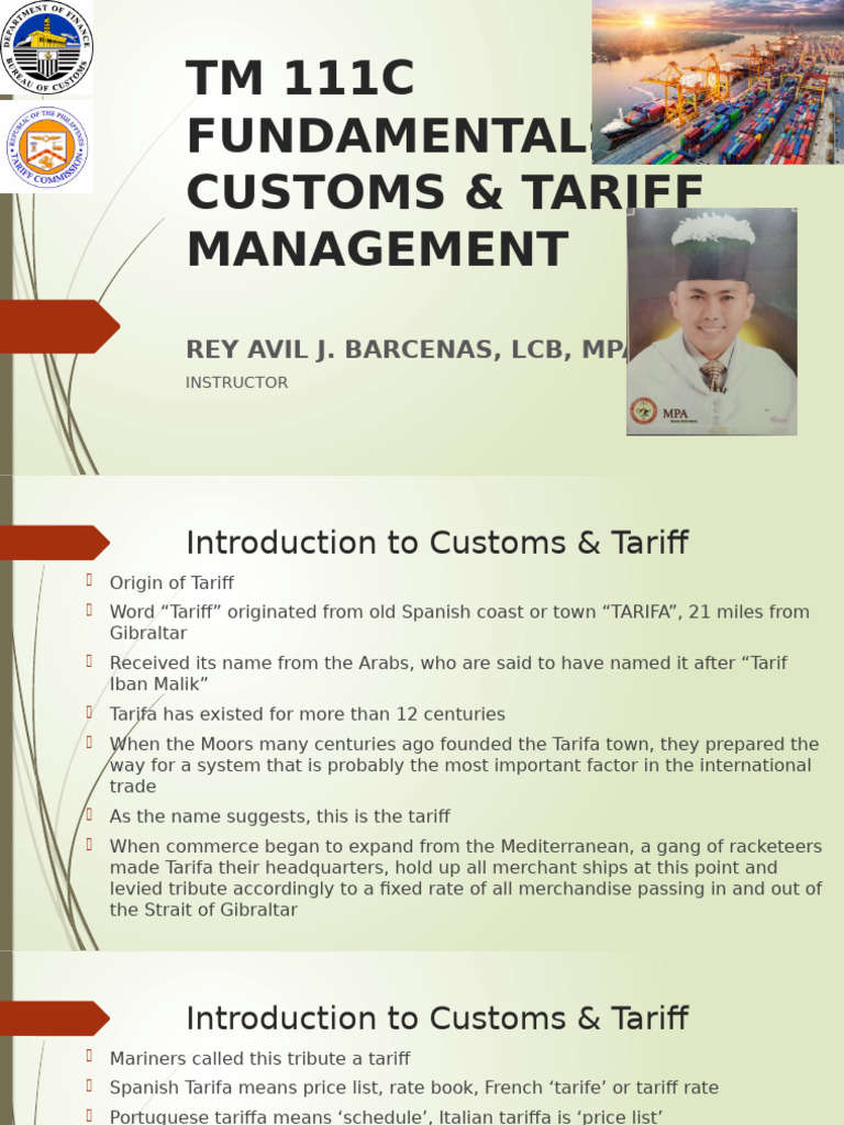 Customs and Tariff Management Basics | PDF | Tariff | Philippines
