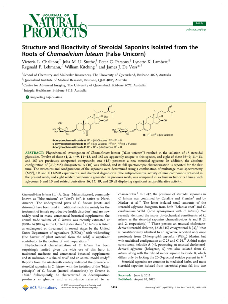 Structure and Bioactivity of Steroidal Saponins Isolated From The | PDF ...