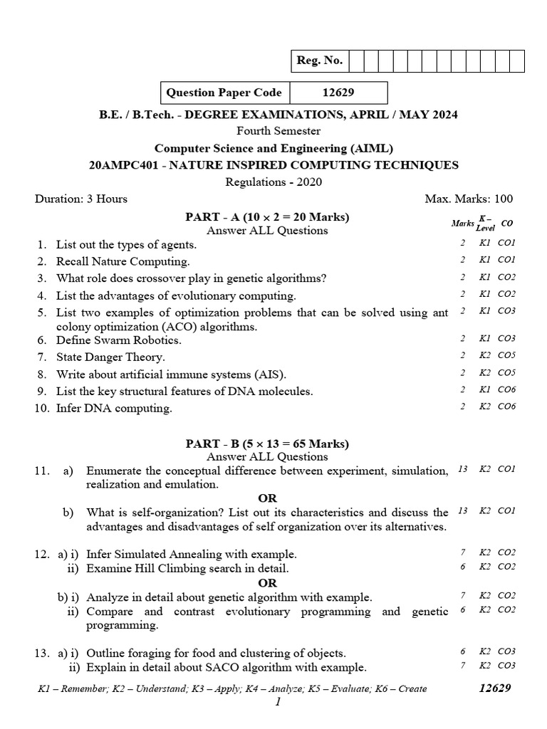 Nature Inspired Computing Exam Paper | PDF | Genetic Algorithm ...