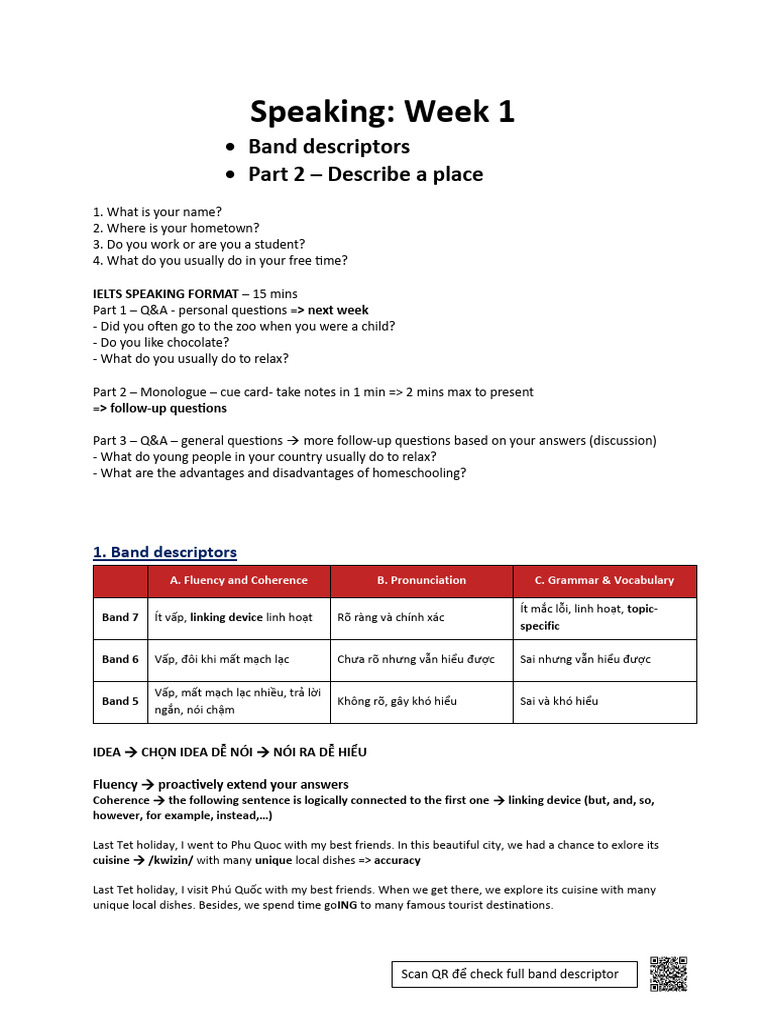 IELTS Speaking: Describe a Place Guide | PDF | Linguistics