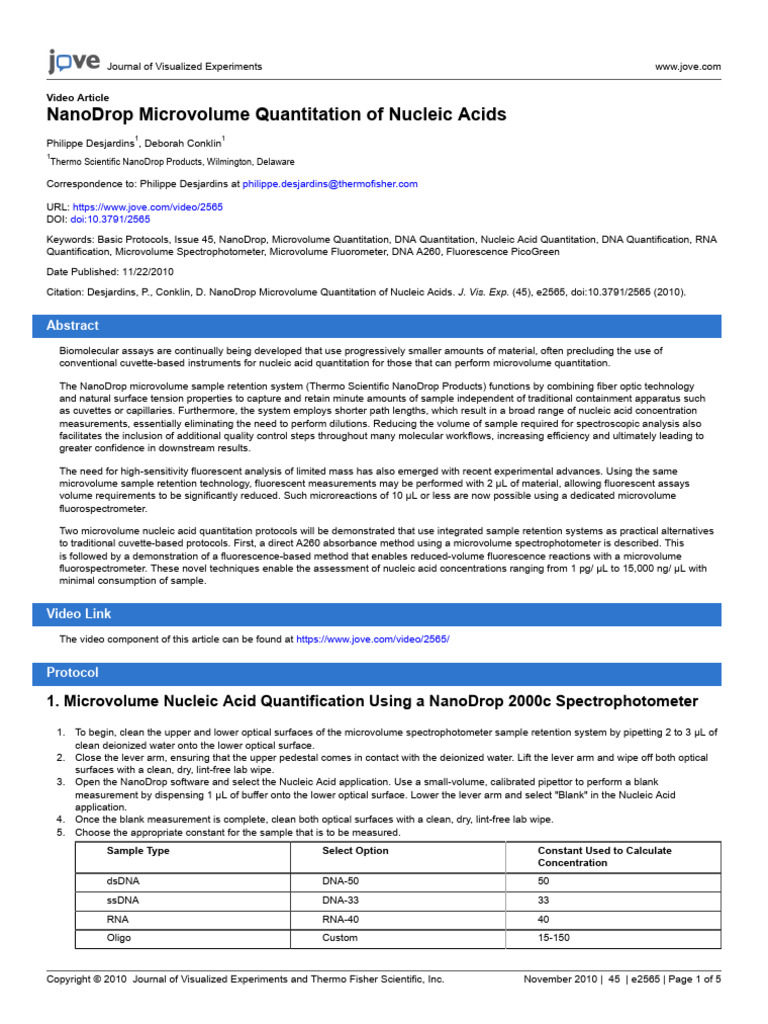 NanoDrop Nucleic Acid Quantitation Guide | PDF | Spectrophotometry ...