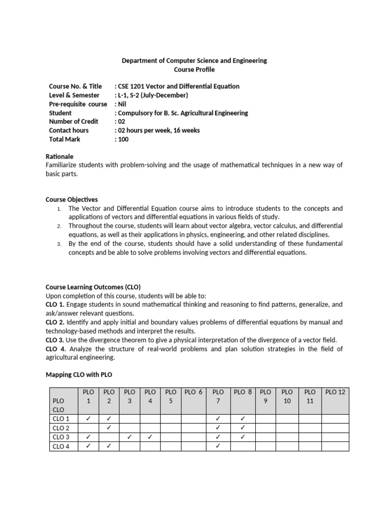 CSE 1201 Vector and Differential Equation | PDF | Equations | Vector Space