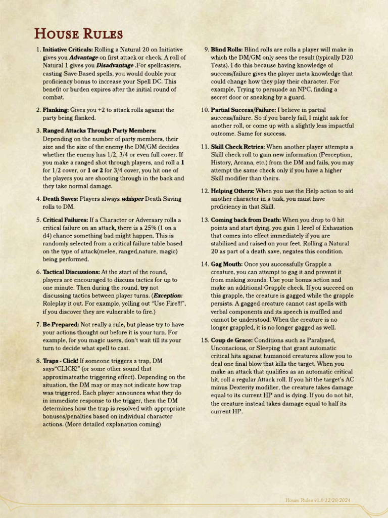 House Rules v1.1 | PDF