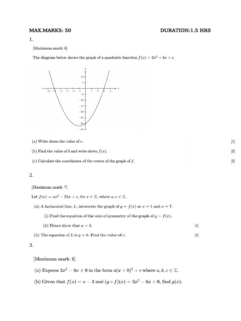 HL Unit 2 Functions 50 Marks | PDF