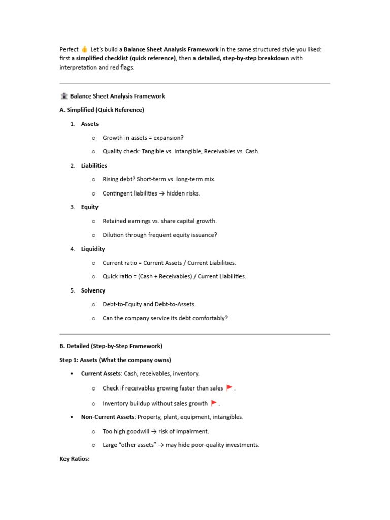 Balance Sheet Analysis Framework Guide | PDF | Equity (Finance ...