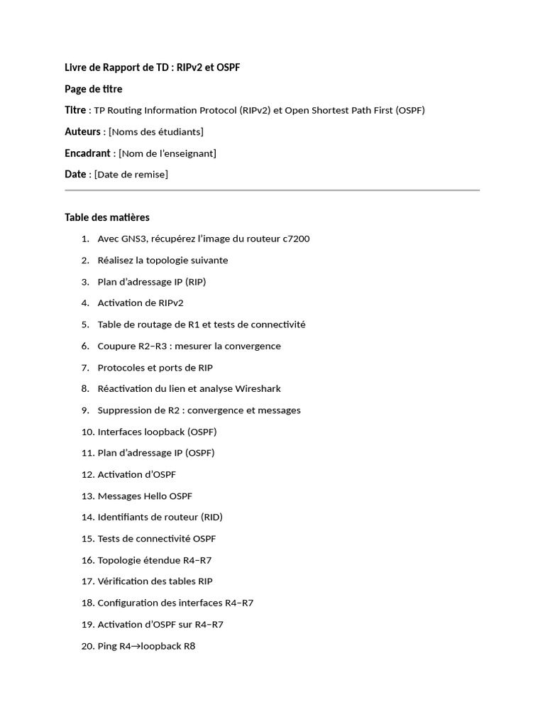 Configuration RIPv2 et OSPF en TD | PDF | Adresse IP | Protocoles Internet