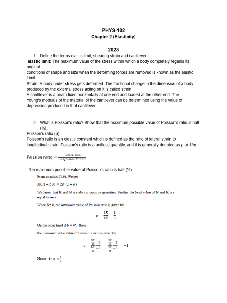 Elasticity Concepts in Physics 102 | PDF | Elasticity (Physics) | Young ...