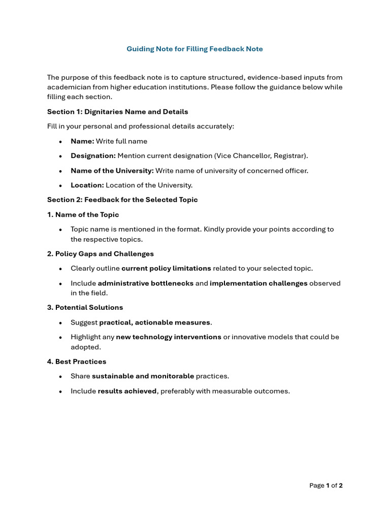 Guiding Notes for Feedback Submission | PDF
