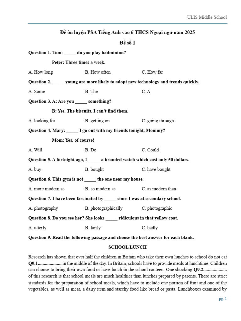 Ums - Psa 1 | PDF | Lunch | School Meal