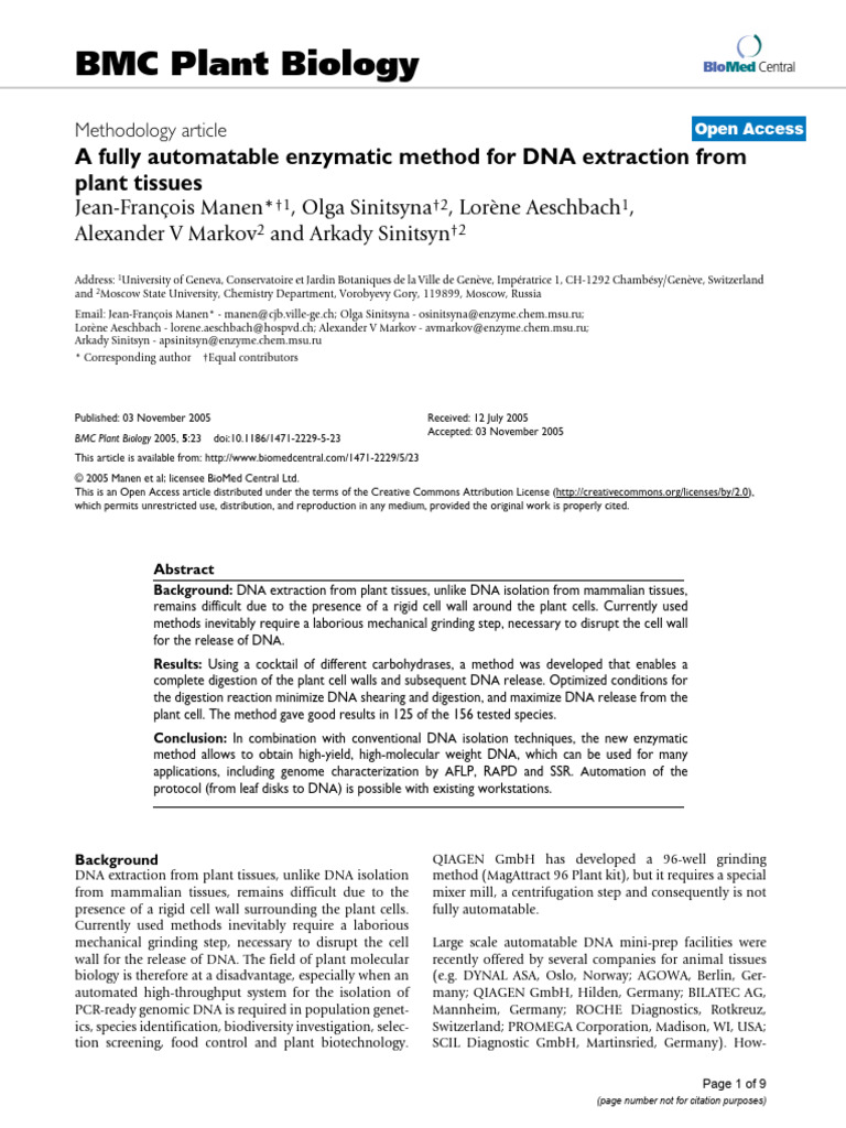 Automated DNA Extraction from Plants | PDF | Polymerase Chain Reaction ...