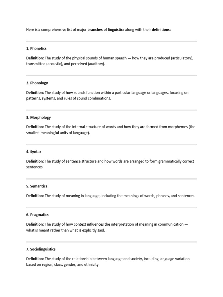 Major Branches of Linguistics Explained | PDF | Linguistics | Semantics