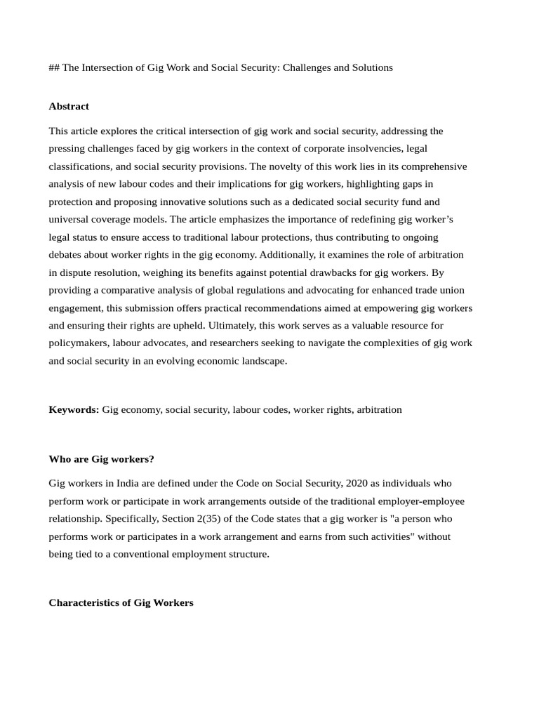 Gig Work and Social Security Challenges | PDF | Employment | Labour Law