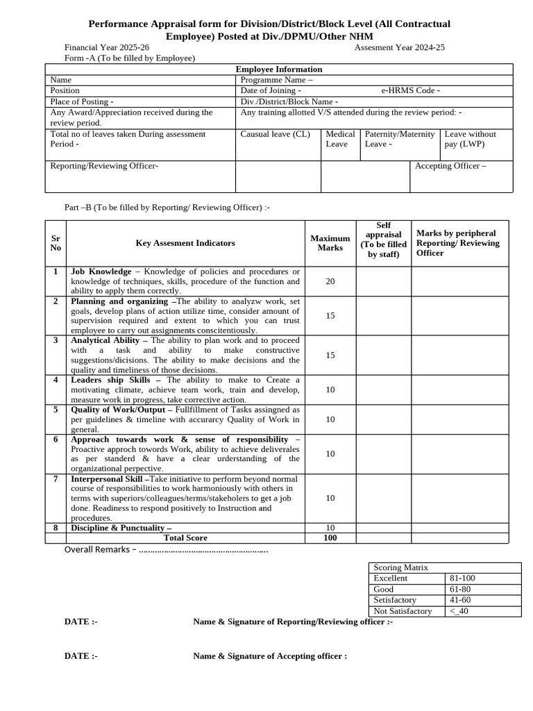 NHM Appraisal Form 2025 Download | PDF | Performance Appraisal | Cognition