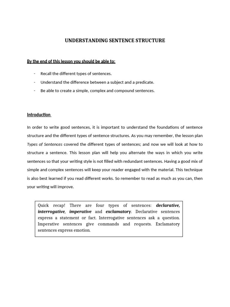 Mastering Sentence Structure Basics | PDF | Subject (Grammar ...