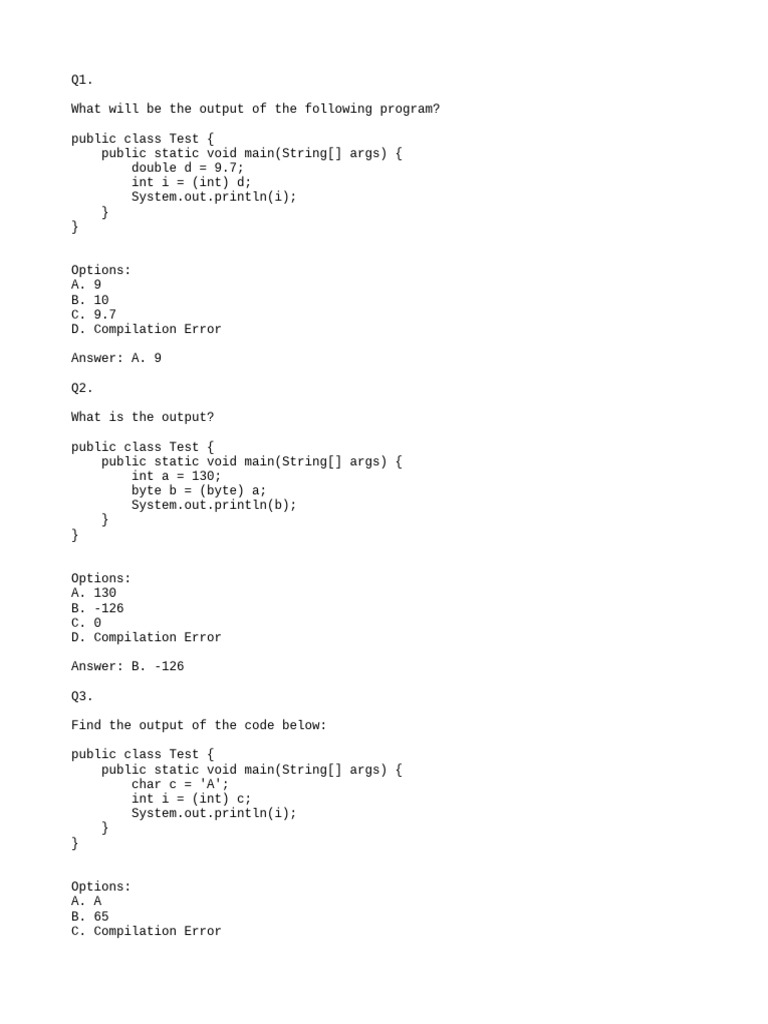 Java Output Prediction Quiz | PDF | Software Development | Software