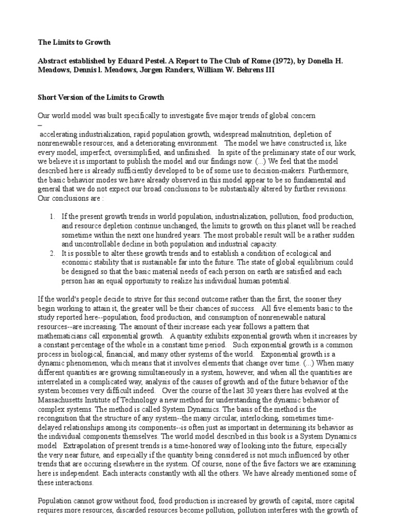 The Limits To Growth | PDF | Economic Growth | Resource