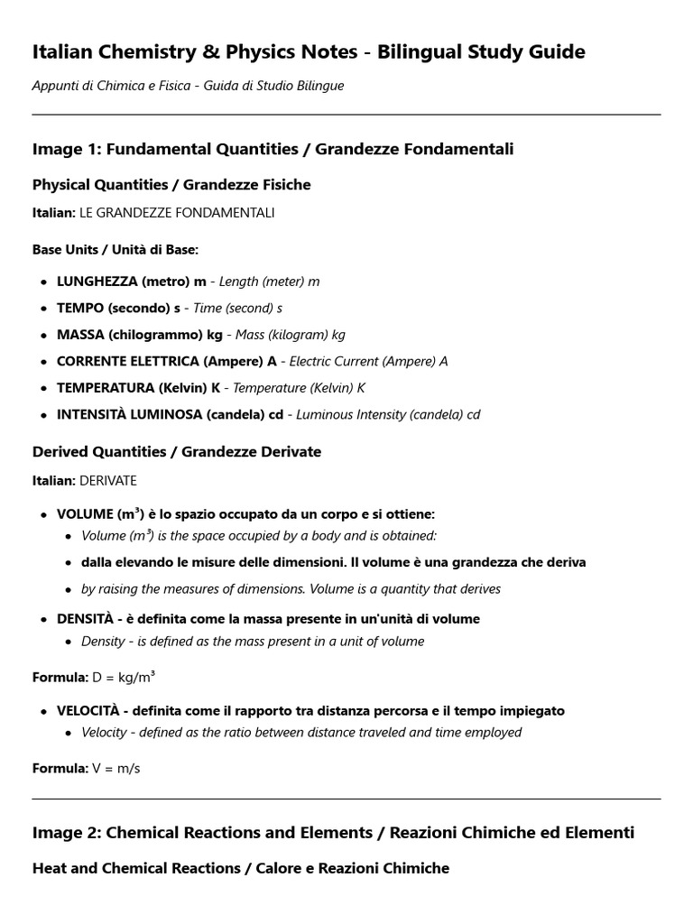 Italian Chemistry & Physics Notes - Bilingual Study Guide | PDF