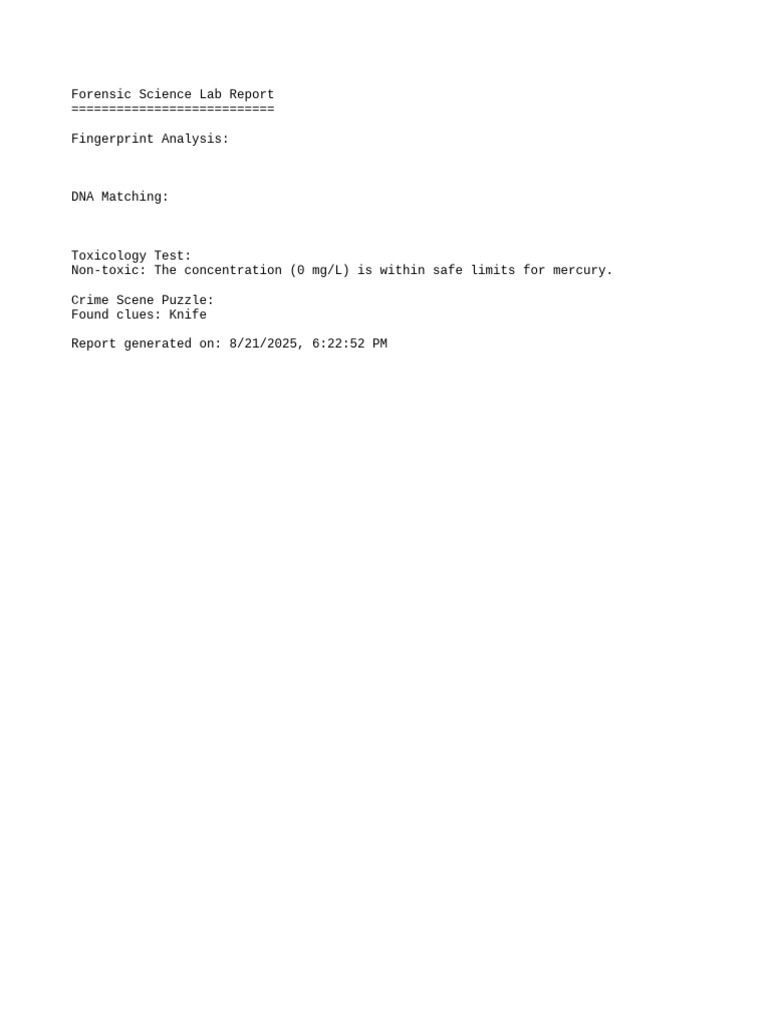 Forensic Lab Report: Fingerprints & DNA | PDF