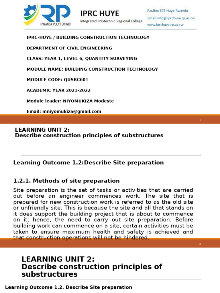 Type 2 Construction: Site Preparation Guide | PDF | Foundation ...