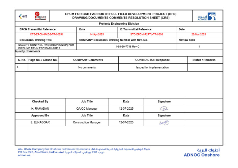 EPCM Comments Resolution for BFN Project | PDF