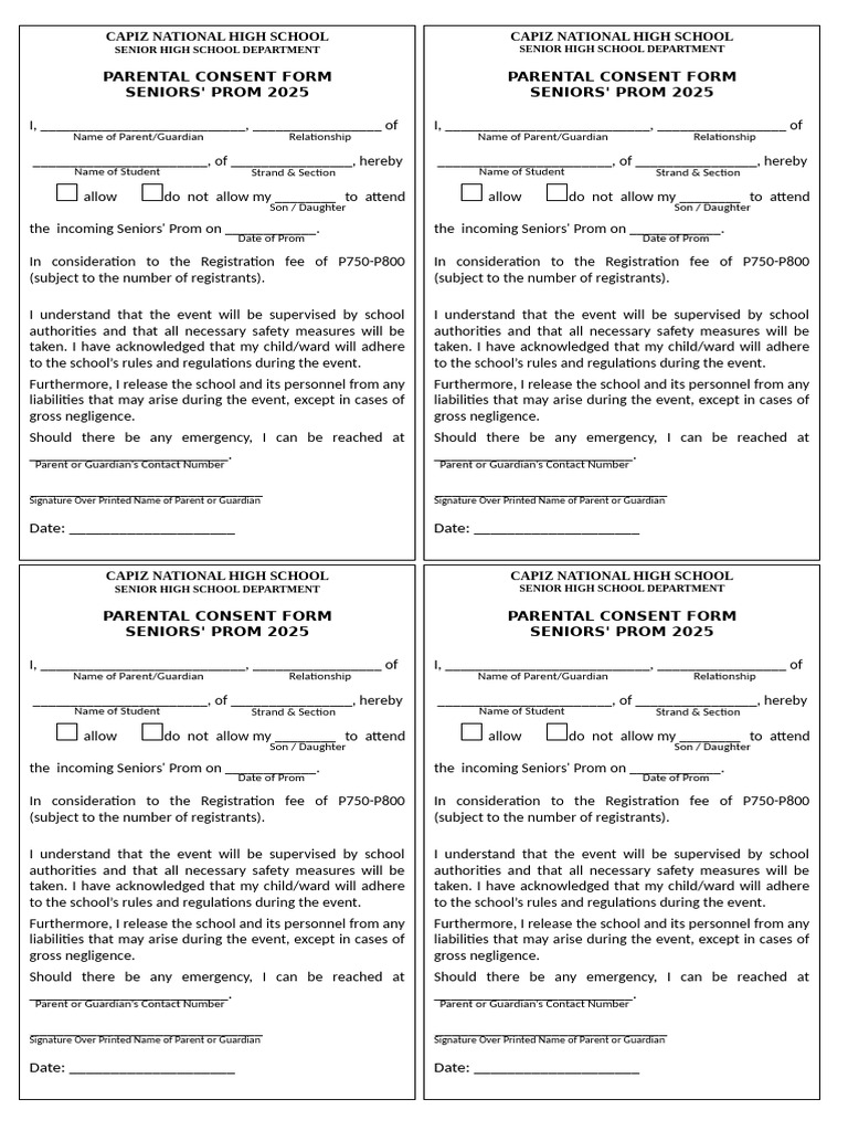 Seniors' Prom 2025 Consent Form | PDF | Parent | Civil Law (Legal System)
