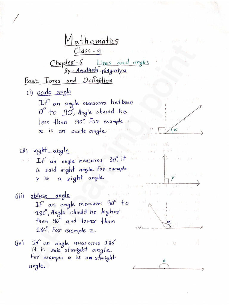 Lines and Angles Class 9 Notes | PDF