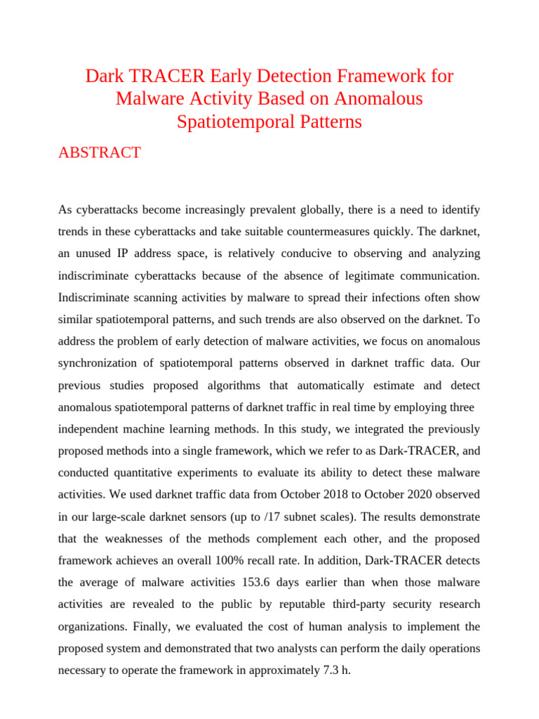 Dark-TRACER: Early Malware Detection Framework | PDF | Malware | Data