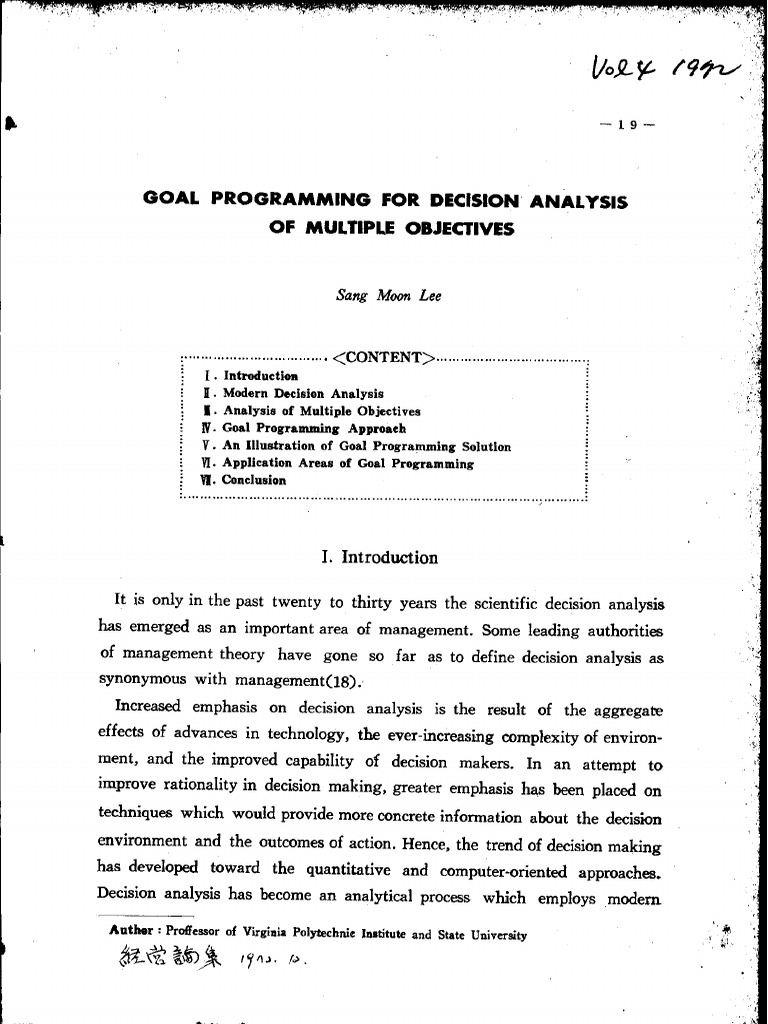 Goal Programming For Decision Analysis of Multiple T0n8evoy18 | PDF