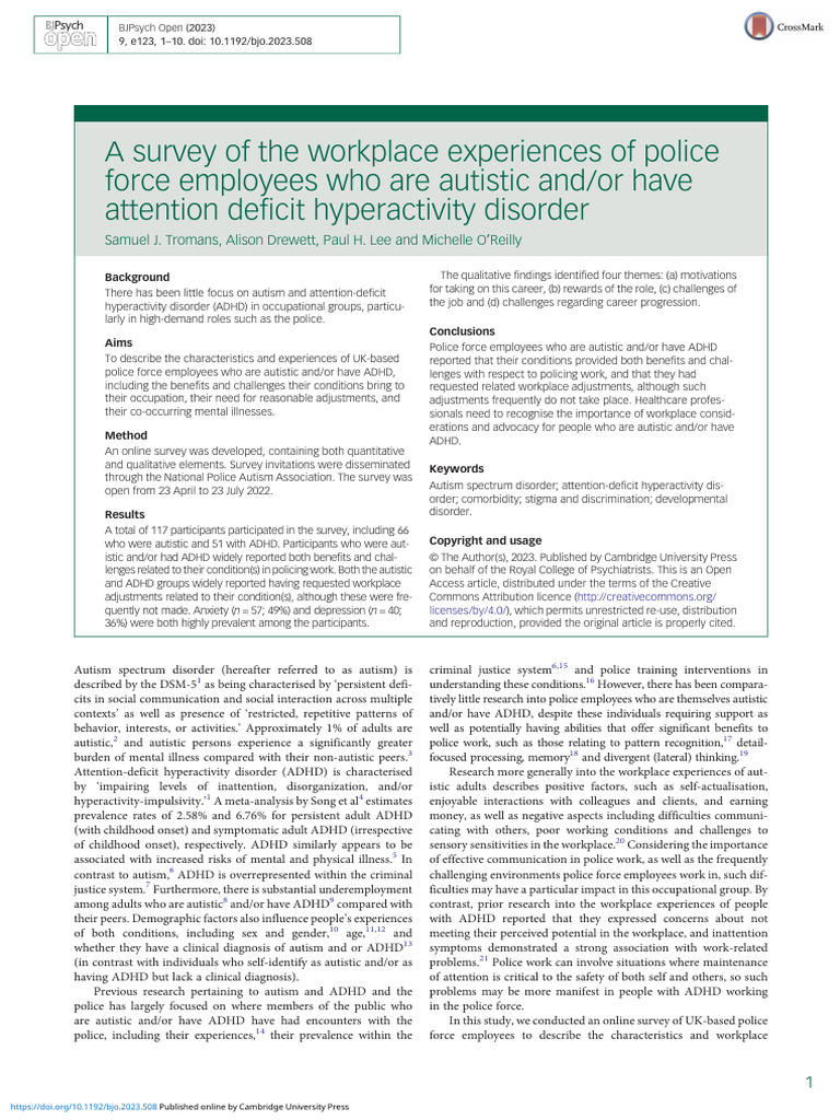 Curated visual reference: Visual Reference: A Survey Of The Workplace Experiences Of Police Force Employees
