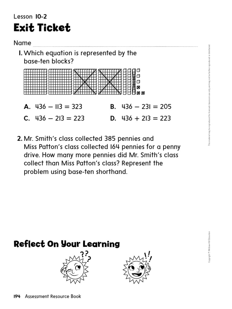 2 10 02+Printable+Exit+Ticket Represent+Subtraction+With+3 Digit ...