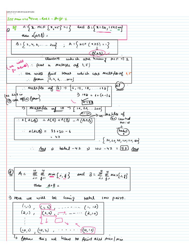 Lecture 14 On Sets and Pyqs and P&C | PDF