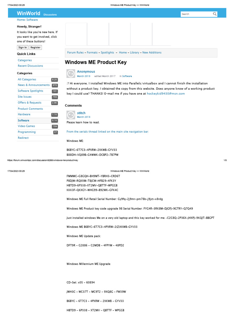 Windows ME Product Key List | PDF | Computer Architecture | Software