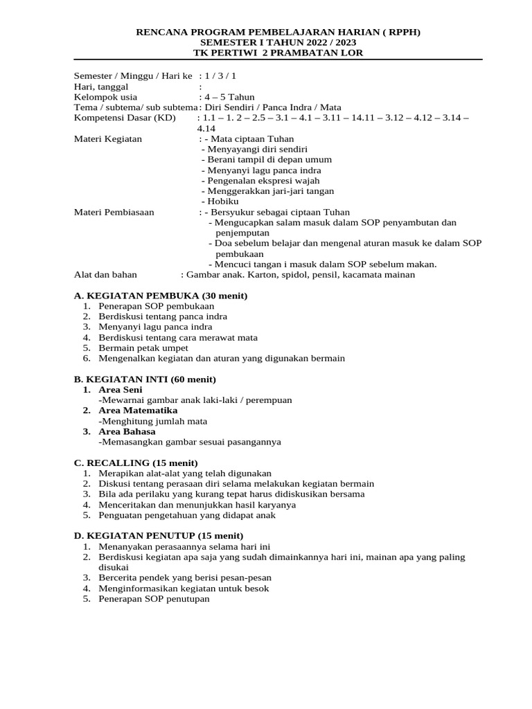 rpph tk a minggu 3 Smt 1 | PDF