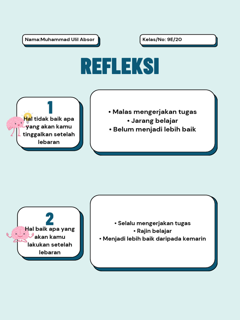 3-2-1 Self-Reflection Worksheet in Blue Pink White Boxed Style ...