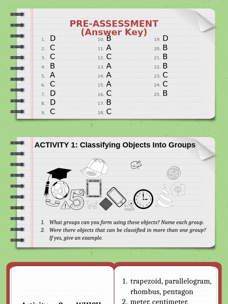 Pre-Assessment Answer Key and Activities | PDF | Set (Mathematics ...