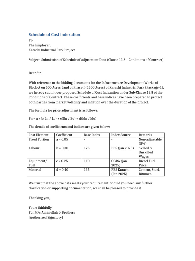 Karachi Industrial Park Cost Indexation | PDF