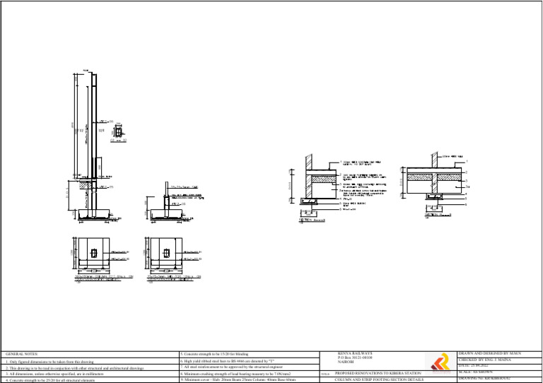Proposed Kibera Station Column and Strip Footing Section Details | PDF ...