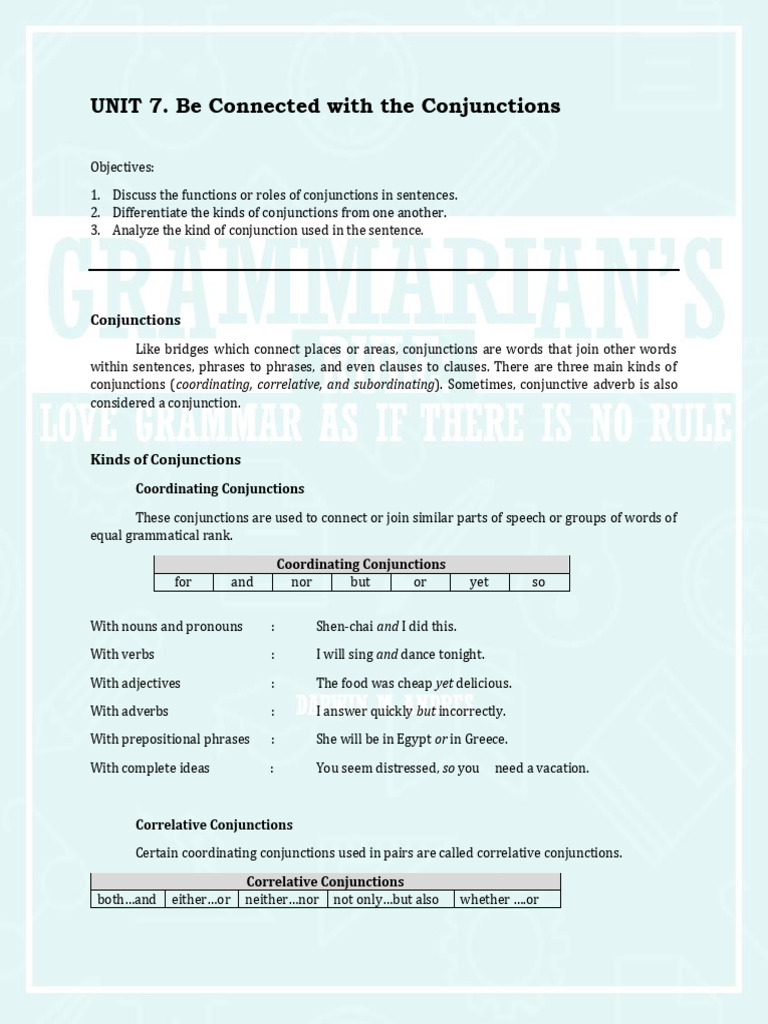 Conjunctions, Interjections, and Prepositions | PDF | English Grammar ...