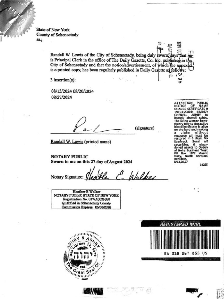 Name Change Affidavit Notice | PDF | Common Law | Civil Law (Common Law)