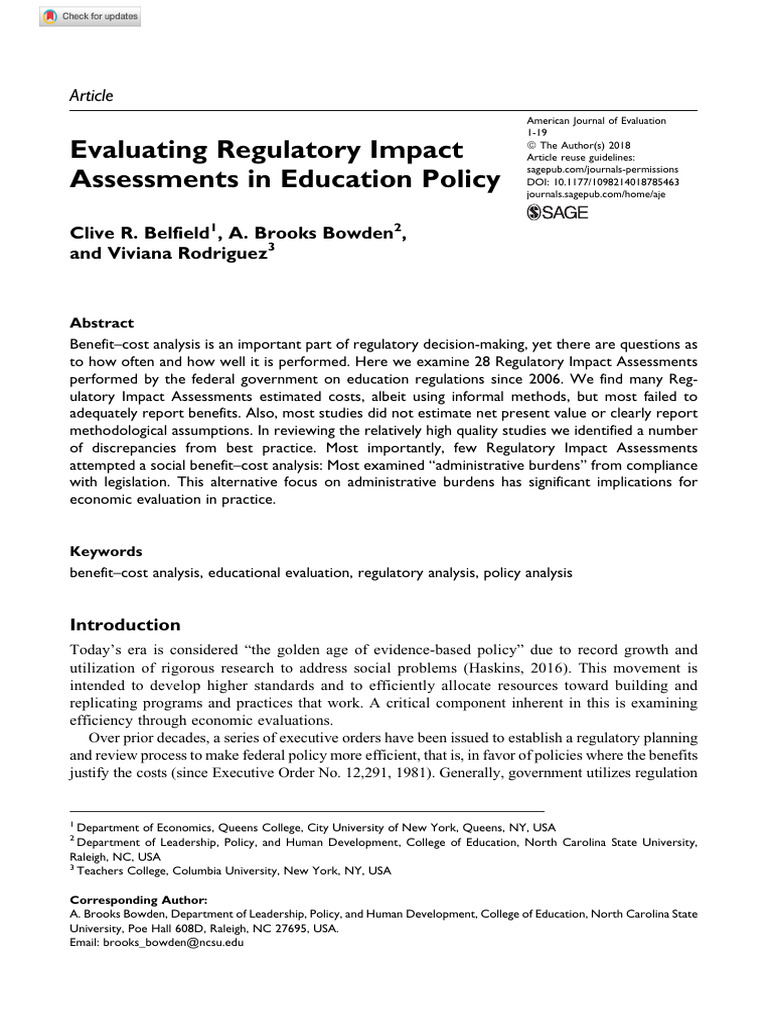 Evaluating Education Policy Impact Analysis | PDF | Cost–Benefit ...