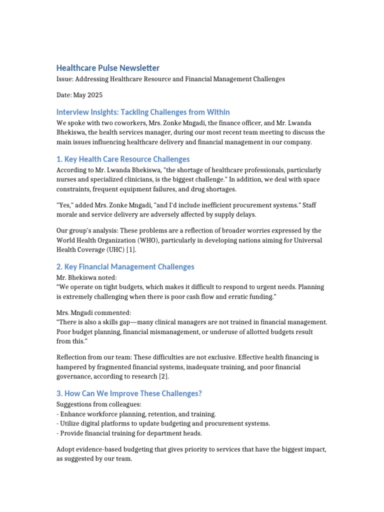 Healthcare Newsletter Final | PDF | World Health Organization | Health Care