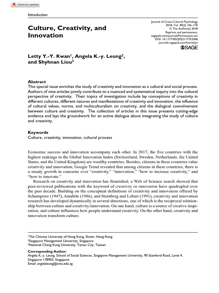 Culture's Impact on Creativity and Innovation | PDF | Creativity ...