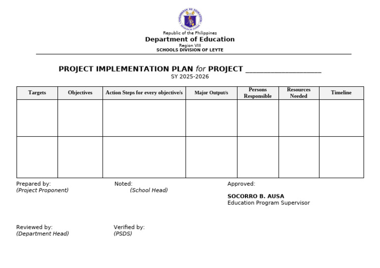Project Implementation Plan SY 2025-2026 | PDF
