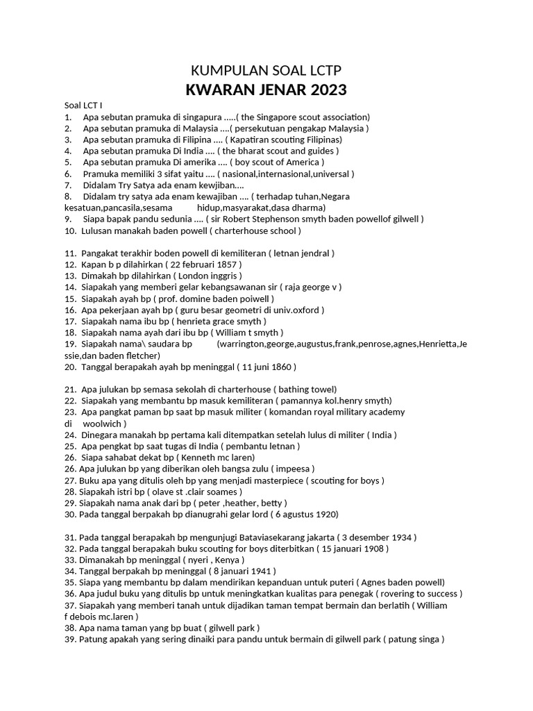 Kumpulan Soal LCTP Pramuka 2023 | PDF
