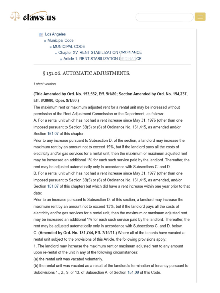 151.06. AUTOMATIC ADJUSTMENTS., Article 1. RENT STABILIZATION ORDINANCE ...