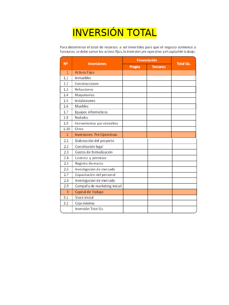 Inversion Total Formato | PDF